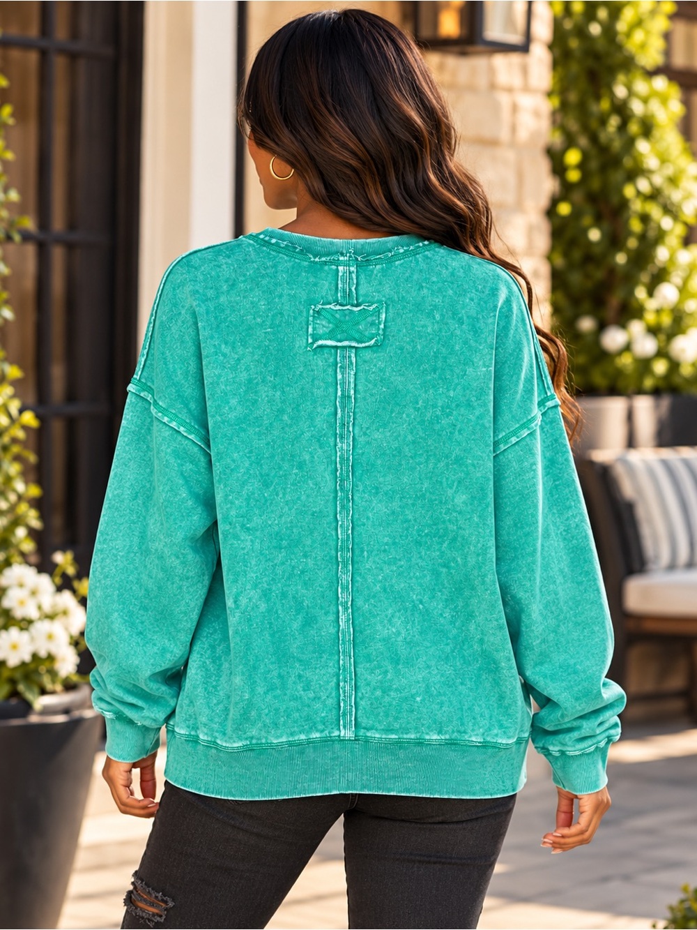 Zenana Mineral-Washed French Terry Pocket Sweatshirt – Forest 🌲 - Picture 2 of 5